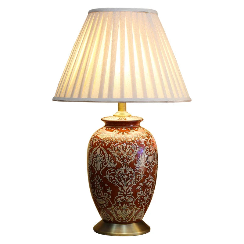 Afralia™ Chinese Style Vintage Red Ceramic Table Lamp for Bedroom Living Room