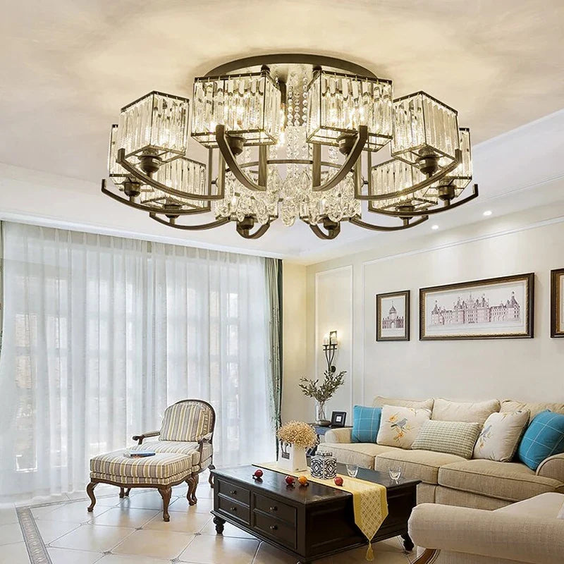 Afralia™ Crystal LED Chandelier Black Iron Luxury Ceiling Lamp