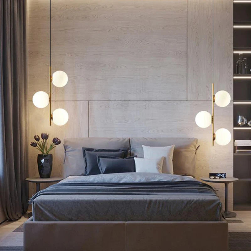 Afralia™ Brass/Black Glass Ball LED Pendant Lights Modern Bedroom Living Room Hanging Lamps