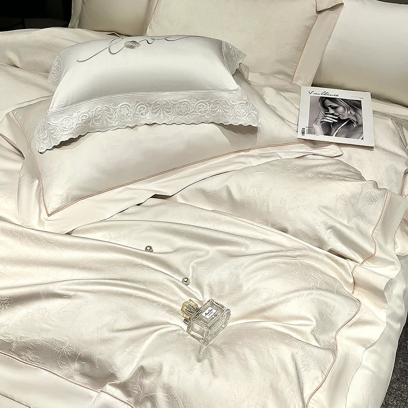 Afralia™ Luxury Satin Jacquard 1000TC Egyptian Cotton Bedding Set with Silkiness