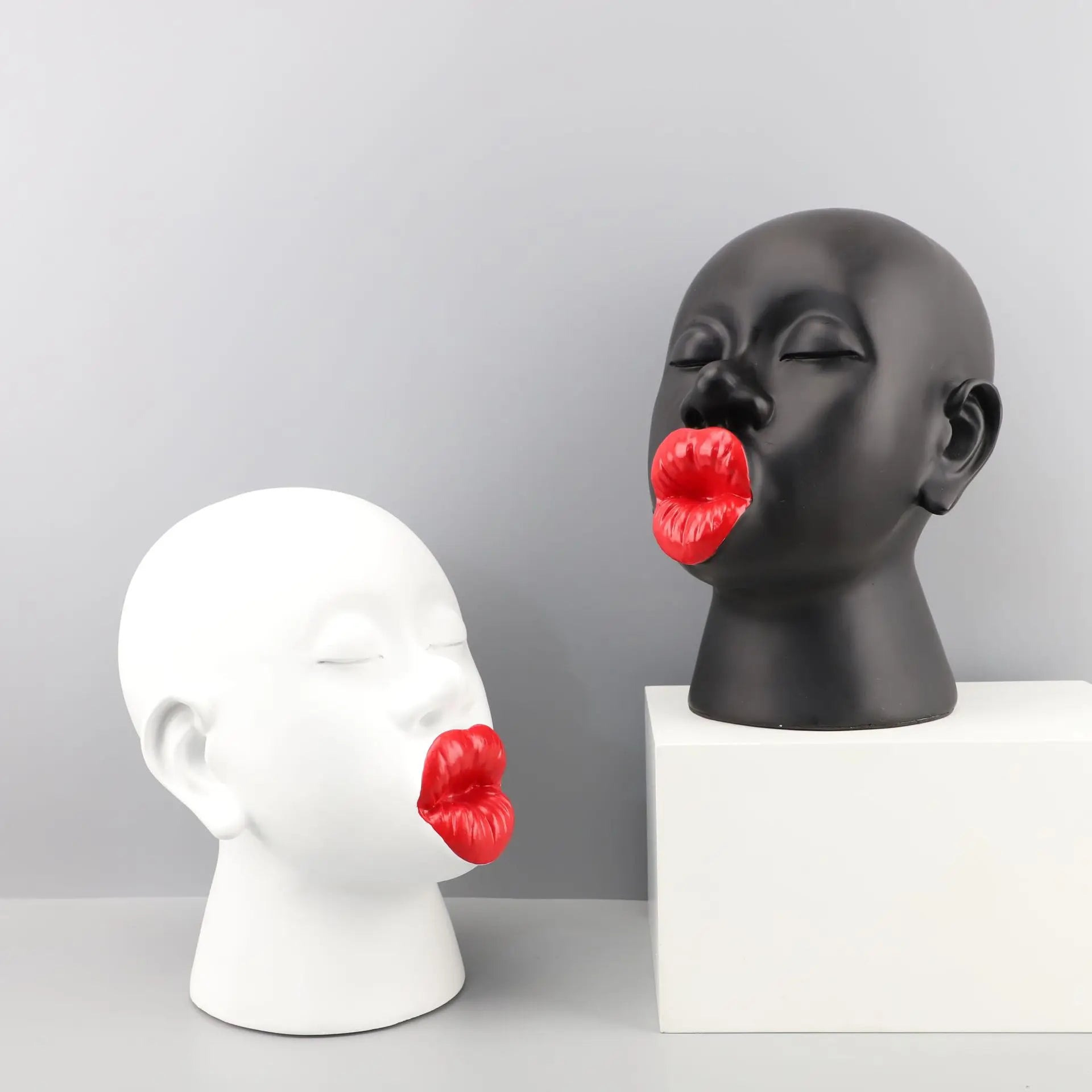 Afralia™ Red Lip Head Abstract Cartoon Funny Negro Statue - Home Decor Figurine