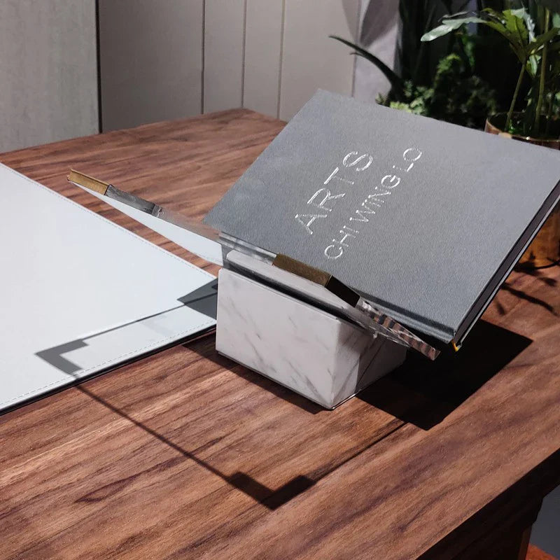Afralia™ Marble Bookends: Creative Acrylic Bookshelf Holder for Elegant Home Decor