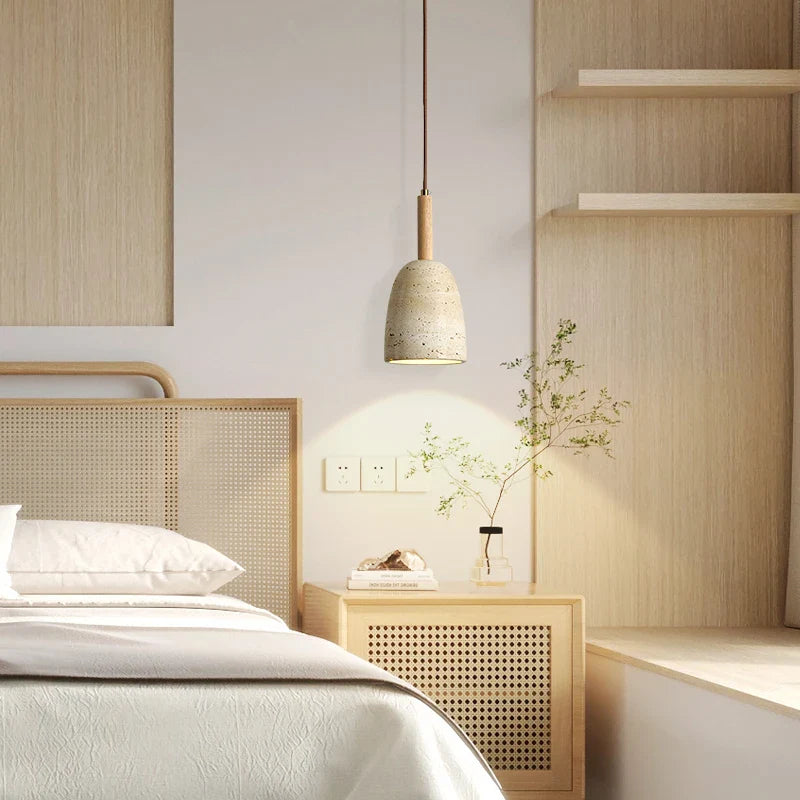 Afralia™ Travertine LED Hanging Lamp for Bedroom Living Room Bar | Japanese Wabi Sabi Pendant Lighting