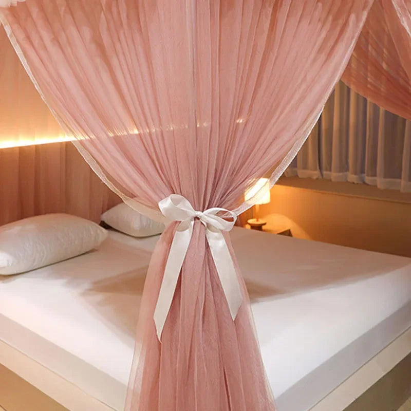 Afralia™ Korean Princess Square Top Canopy with Color Blocking Pleats & Bracket