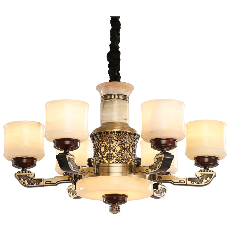 Afralia™ All Copper Marble Jade Chandelier: Luxury Living Room Hall Bedroom Lighting