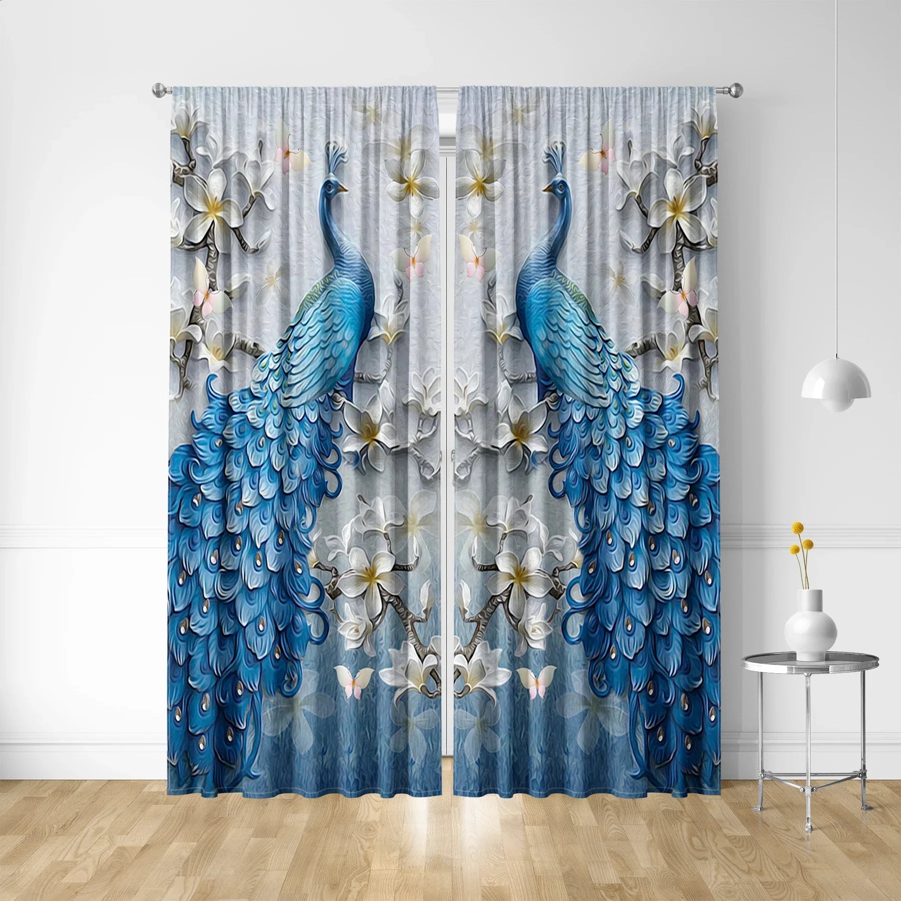 Afralia™ Peacock Blue & Yellow Curtains- Rod Pocket Design for Home & Kitchen - Living Room Chic