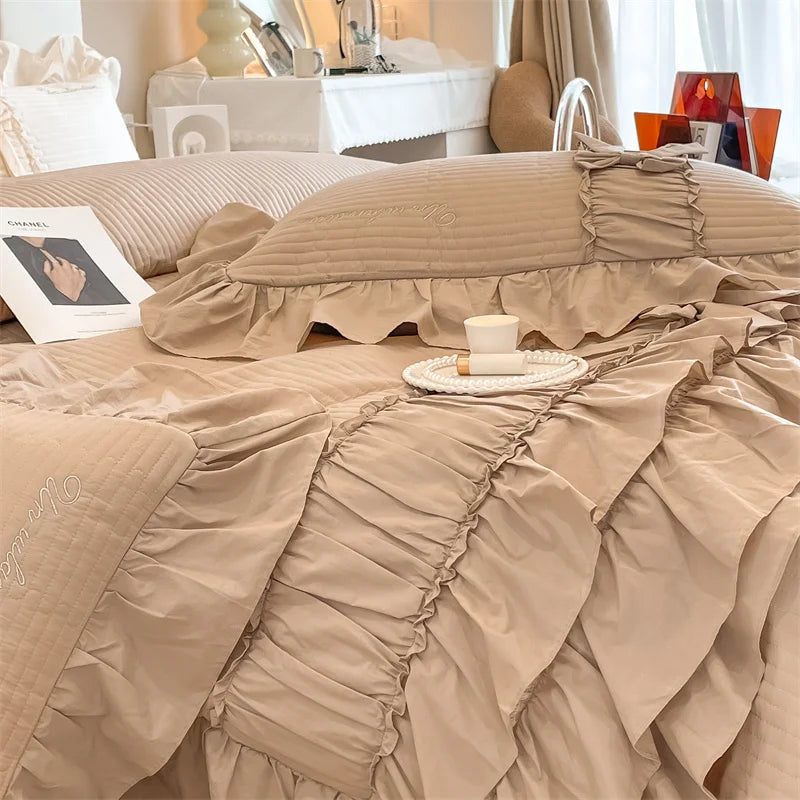 Afralia™ Cake Layers Cotton Duvet Set: Ruffles, Bedspread, Sheet, Pillowcases