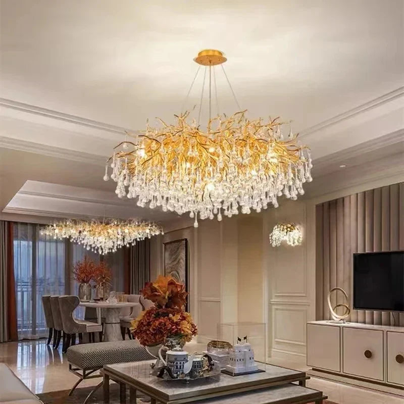 Afralia™ Modern Luxury Gold LED Crystal Chandelier for Living Room