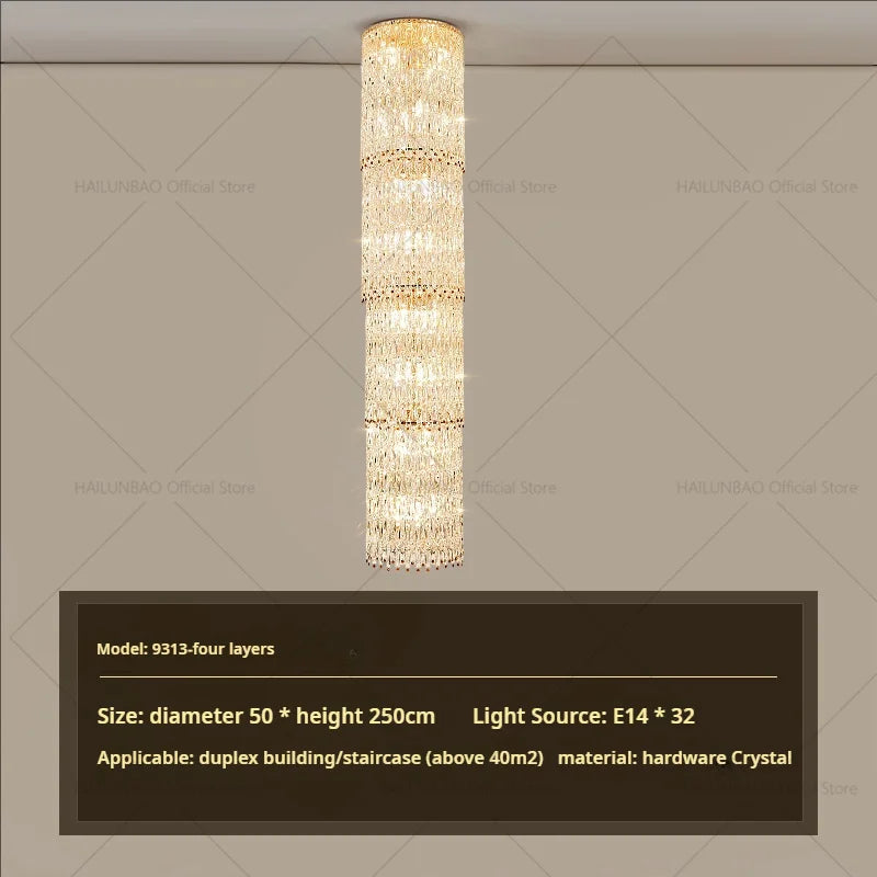 Afralia™ Sky High Crystal Chandelier Pendant Light Living Room Villa Main Light