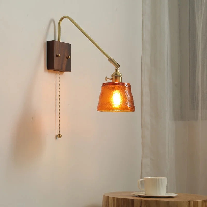 Afralia™ Modern LED Wall Lamp Walnut Copper Stair Light Fixtures Bedroom Bathroom Living Room