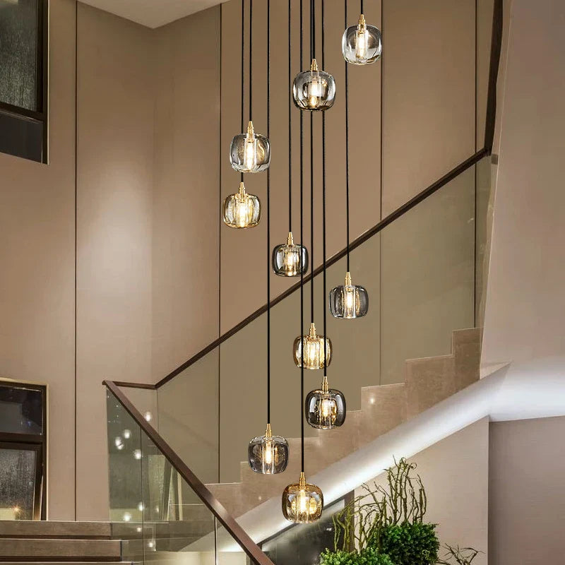 Afralia™ Luxury Rotating Chandelier: Postmodern Villa Duplex Copper Pendant Lamp