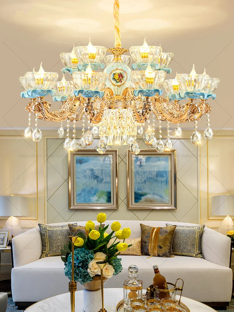 Afralia™ Crystal Chandelier: Chinese Ceramic Living Room Luxe Lighting