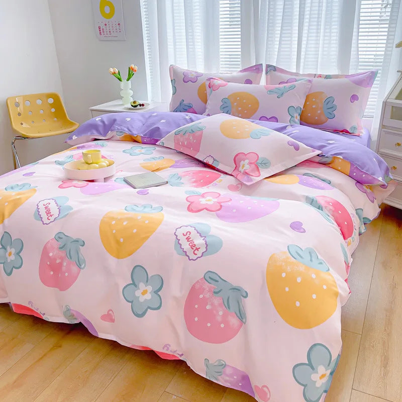 Afralia™ Cotton Printed Bedding Set: Thick & Cozy Single Bedclothes for Adults & Kids