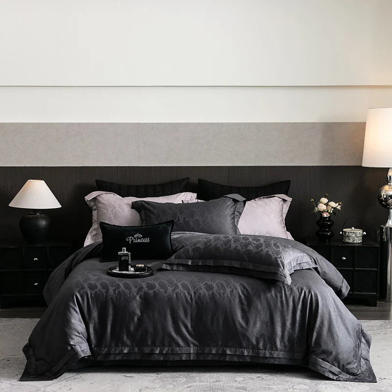 Afralia™ Luxury 1000TC Egyptian Cotton Jacquard Bedding Set in Dark Gray