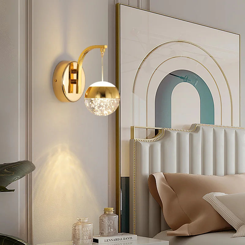 Afralia™ Gold Crystal Bubble Wall Sconce Light for Home Bedroom Decor