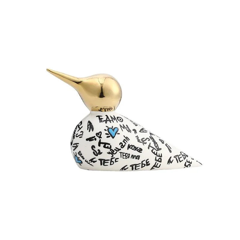 Afralia™ Sparrow Ceramic Ornament Gold Beak Abstract Pattern Decoration