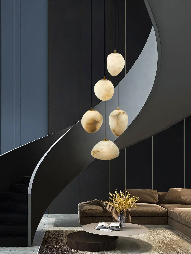 Afralia™ Geometry Marble LED Chandelier for Living Room Kitchen Island