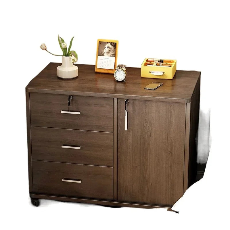 Afralia™ Wooden Mobile Side Cabinet with Lock, Printer Storage Cabinet, Low Drawer Cabinet