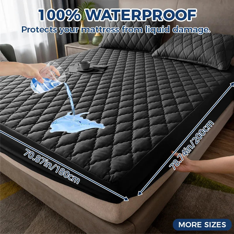 Afralia™ Geometric Quilted Fitted Sheet- Solid Color Mattress Cover-Queen King