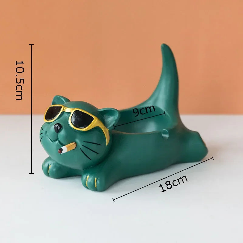 Afralia™ Cute Glasses Cat Ashtray Smoking Accessories Cartoon Animal Shape Gifts Semi-Branded