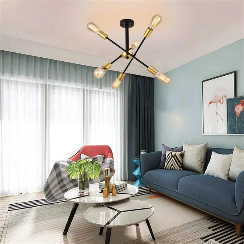 Afralia™ Modern LED Ceiling Lights Iron Black Gold Chandeliers Living Dining Room