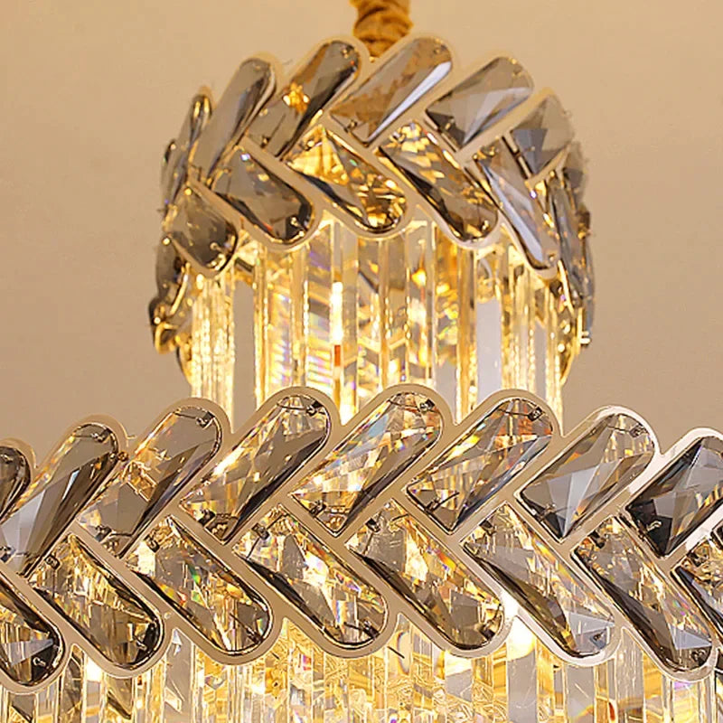 Afralia™ Smoky Gray Crystal Chandelier Indoor Lighting Staircase LED Pendant Lamp