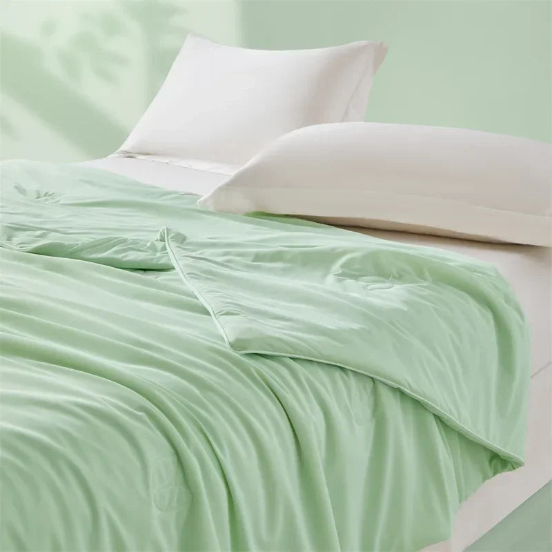Afralia™ Silky Summer Cooling Blanket - Breathable Solid Color Quilted Comforter for Single Double Bed