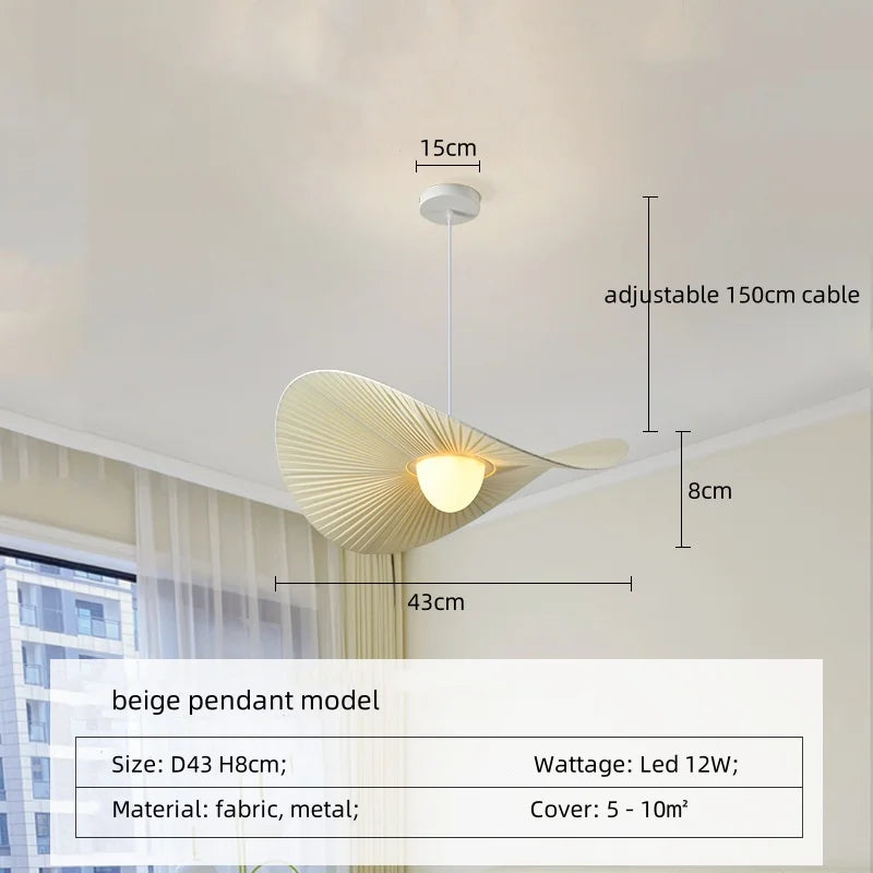 Afralia™ Nordic Beige Pleated Fabric LED Pendant Lights: Stylish Bar Droplight for Dining Room
