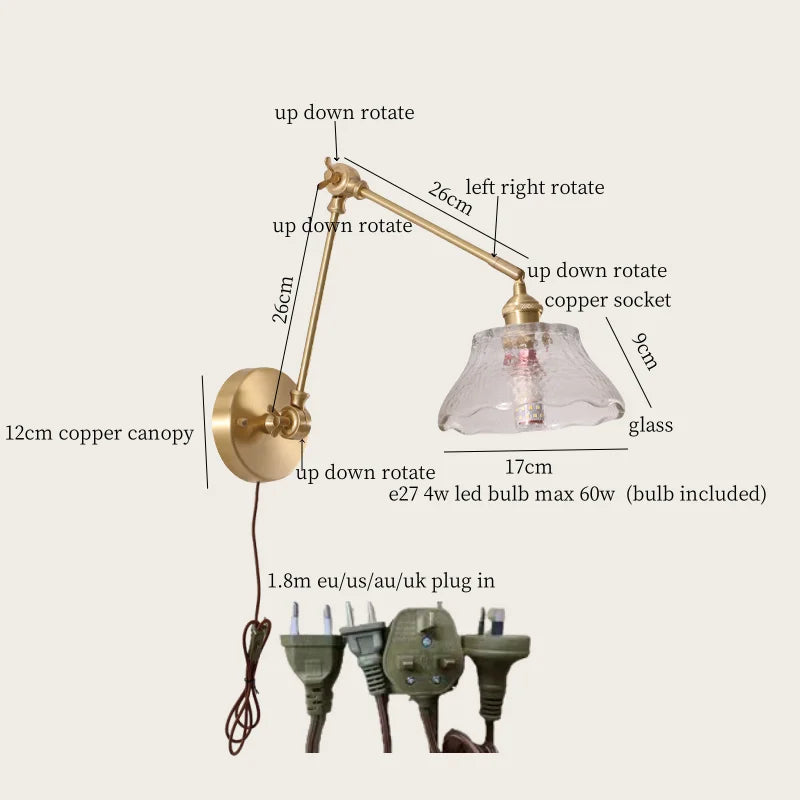 Afralia™ Vintage LED Swing Arm Wall Lamp for Bedroom & Living Room