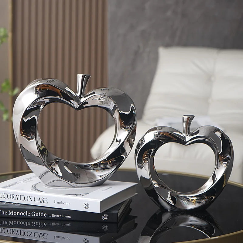 Afralia™ Golden Apple Sculpture: Ceramic Cut-out Artificial Fruit for Fortunate Home Decor