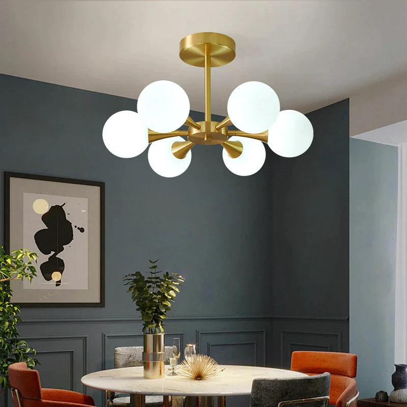 Afralia™ Modern Copper Glass Ball LED Chandelier for Kitchen, Bedroom, Dining Room