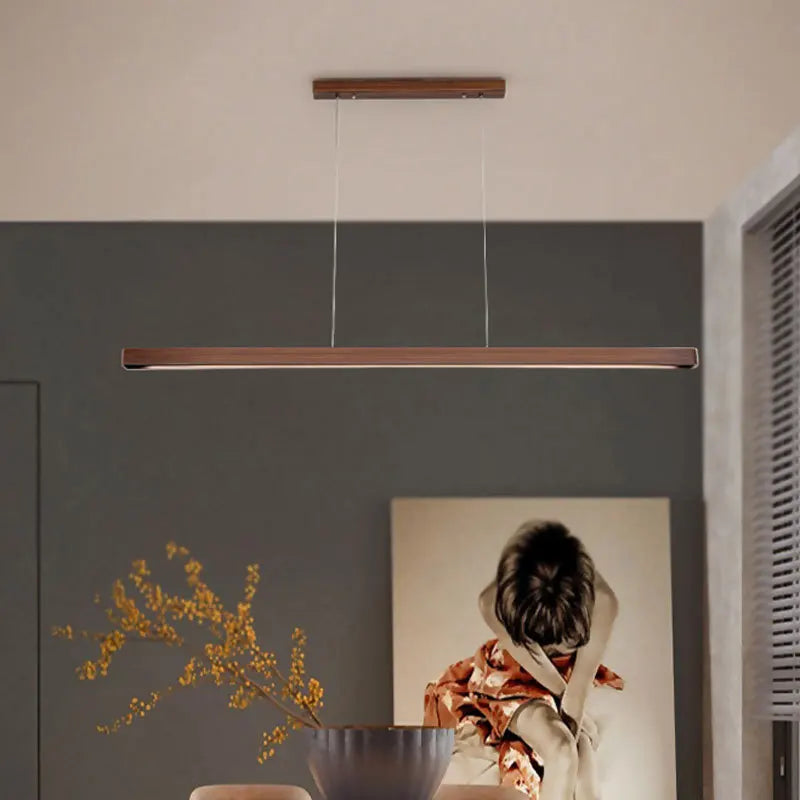 Afralia™ Dimmable Wooden Pendant Lamp: Long Strip Minimalist Hanging Indoor Lighting