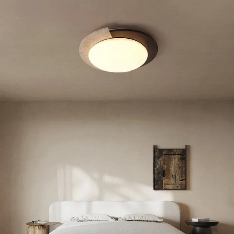 Afralia™ Yellow Travertine LED Ceiling Light: Nordic Modern White PE Flush Mount