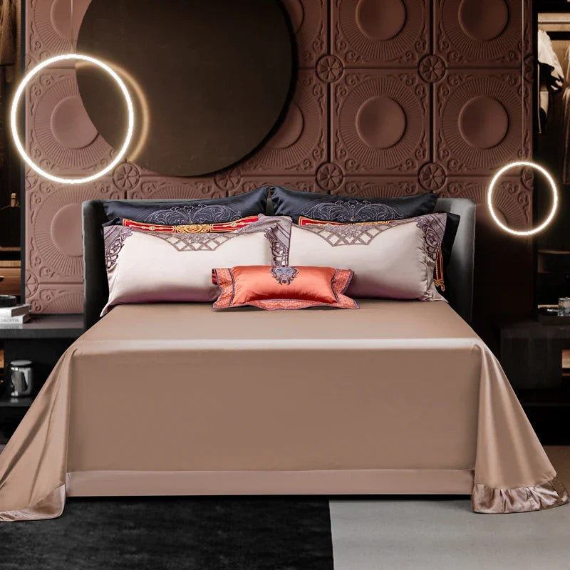 Afralia™ Palace Style Purple Flowers Bedding Set Embroidered Brocade Duvet Cover Sheets Pillows