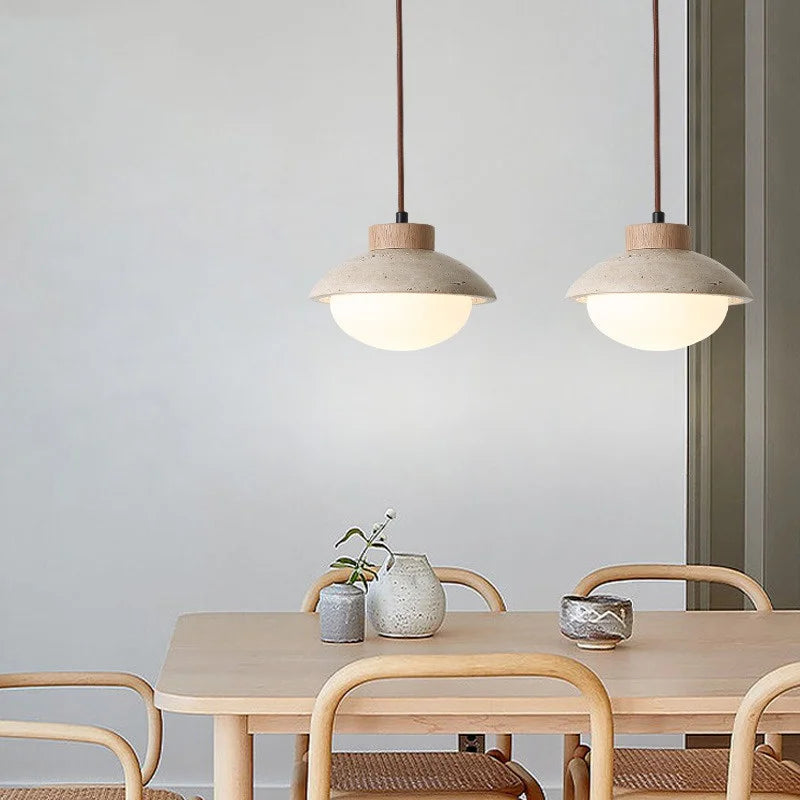 Afralia™ LED Pendant Light: Japanese Style, Yellow Travertine Wood, Adjustable Hanging Lamp.