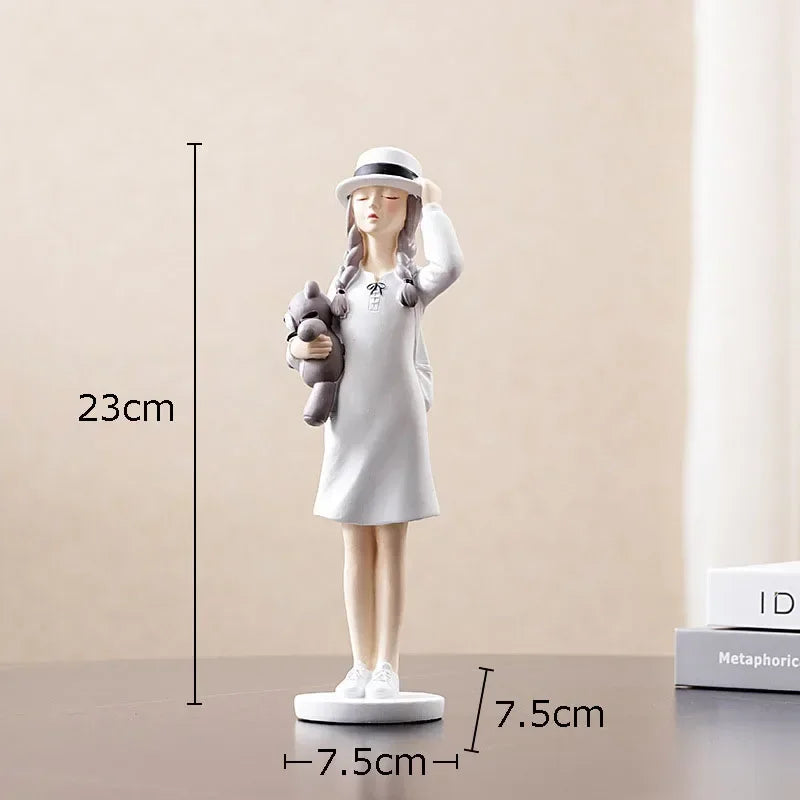 Afralia™ Modern Girl Resin Statue Decor Figure Sculpture Home Ornament