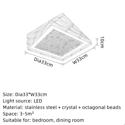 Afralia™ Nordic Gold Crystal Ceiling Lamp LED Square Chrome Indoor Lighting