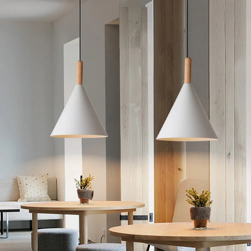 Afralia™ Nordic Modern Wood Aluminum Pendant Lights E27 Hanging Lamps Fixtures Lighting