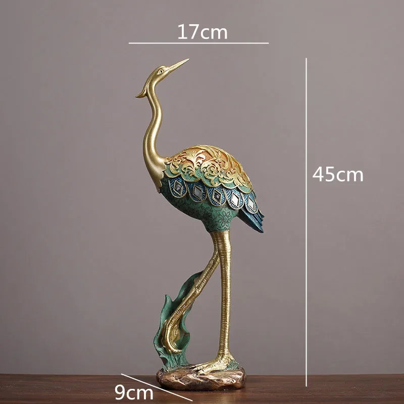 Afralia™ Crane Bird Sculpture: Handcrafted Resin Ornament for Home Decor