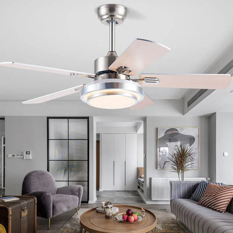 Afralia™ Stainless Steel 5-Blade Ceiling Fan Chandelier with LED Light - Strong Power, Silent Operation