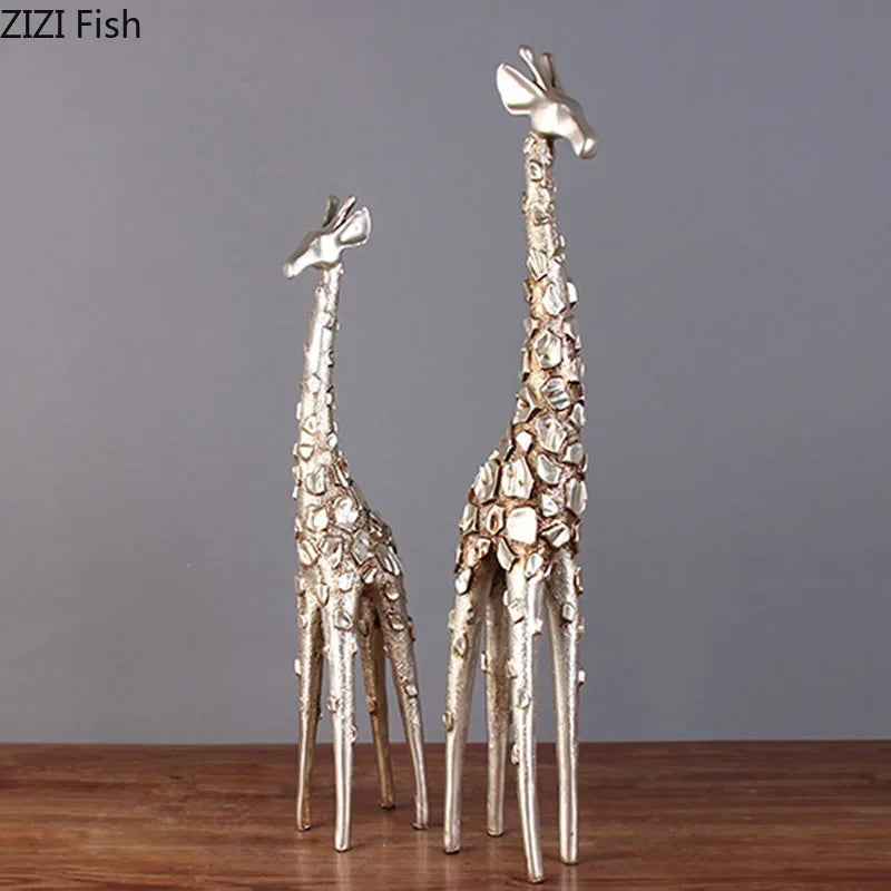 Afralia™ Silver Giraffe Sculpture Resin Crafts Room Decor