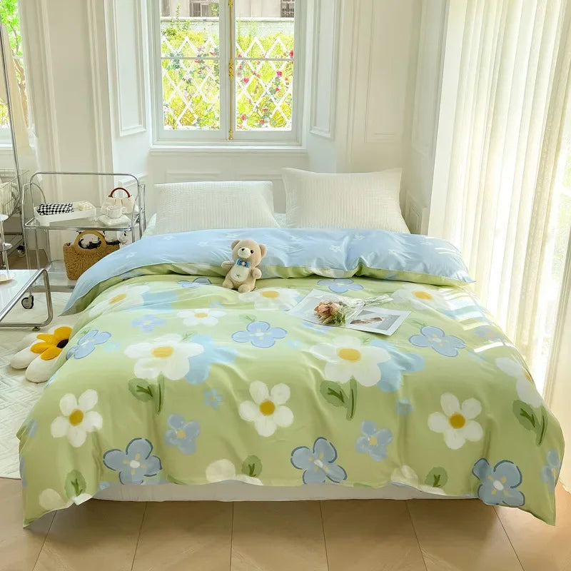 Afralia™ Cotton Duvet Cover 240x220 King Size Flowers Design Comforter Cover