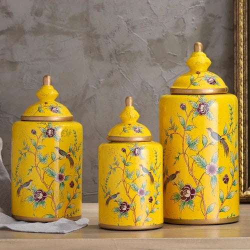 Afralia™ European Flower Bird Ceramic Storage Jar Vase Decoration Tea Coffee Beans Candy Home Decor
