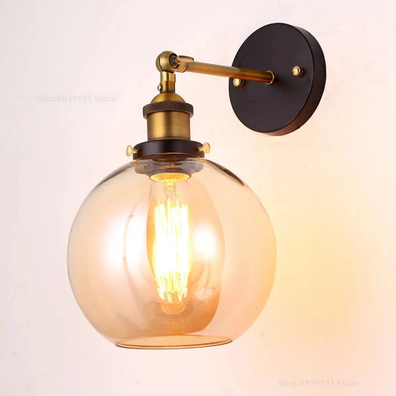 Afralia™ Industrial Vintage Loft Glass Iron Wall Sconce, Edison E27 Wall Light Fixtures
