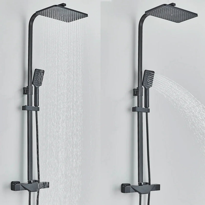 Afralia™ Black Thermostatic Shower Faucet Rain Head System for Wall Mount Installation