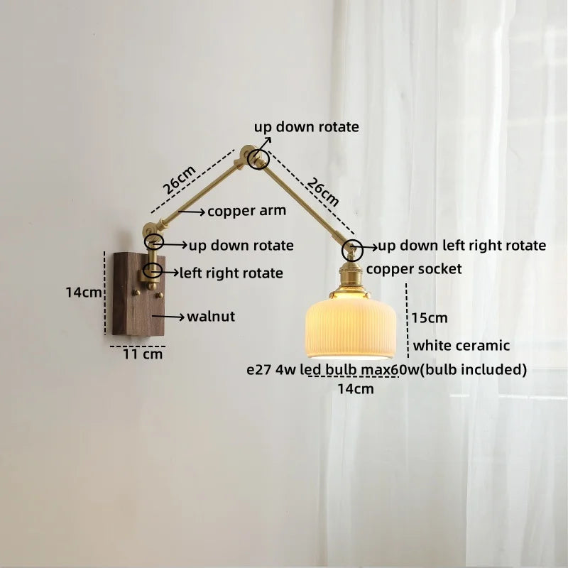 Afralia™ Ceramic Copper Swing Arm LED Wall Lights for Home Decor
