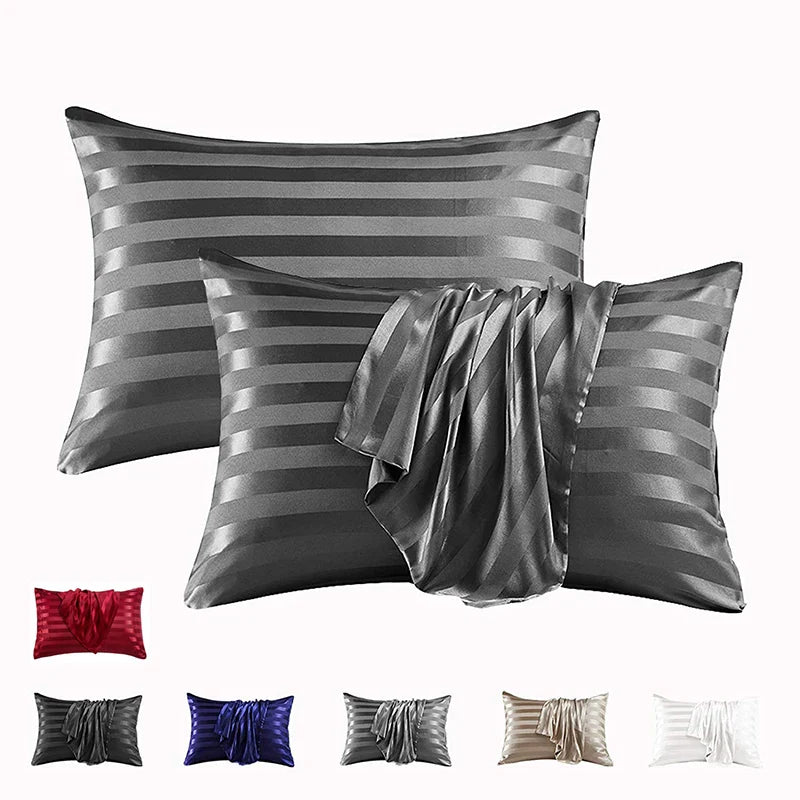 Afralia™ Luxury Satin Stripes Pillowcase | Soft Jacquard Pillow Cover for Queen & King Size