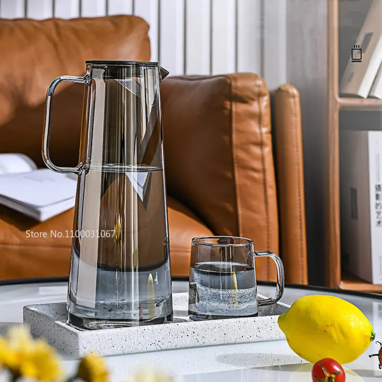 Afralia™ Gray Glass Water Pitcher with Handle Large-capacity Tea Pot Juice Jug