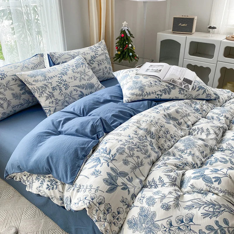 Afralia™ Cartoon Heart Plant Floral Print 3Pcs Set (Duvet Cover + Pillowcases)