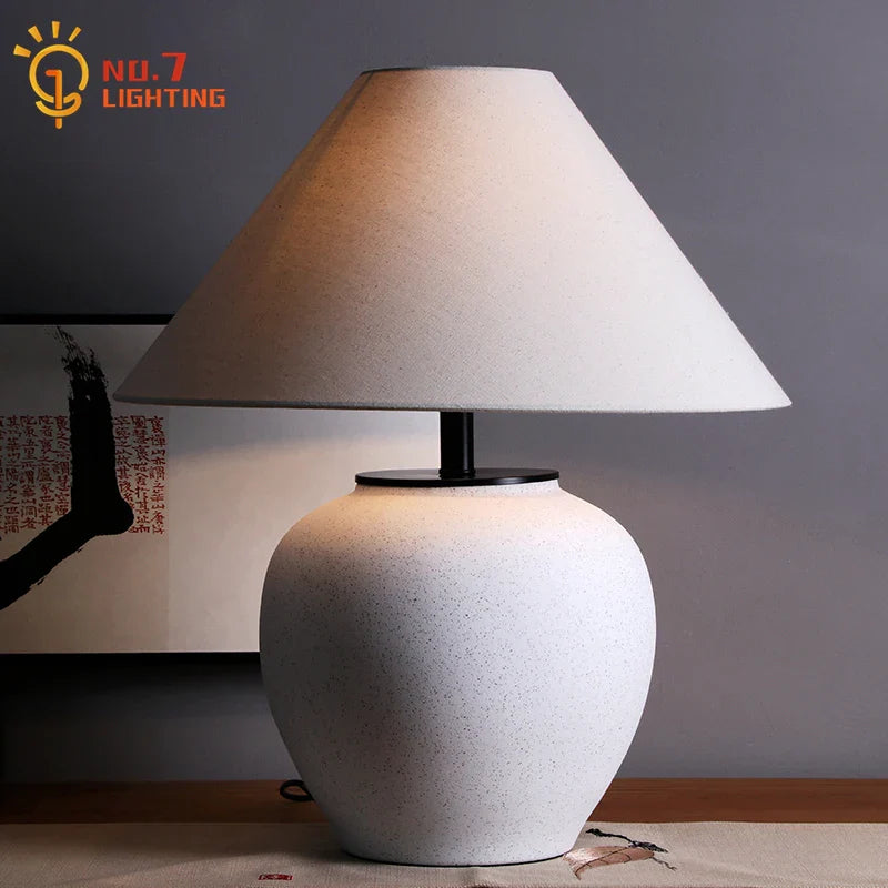 Afralia™ Ceramic Table Lamp LED E27 Wabi-sabi Desk Light for Bedroom Living Room